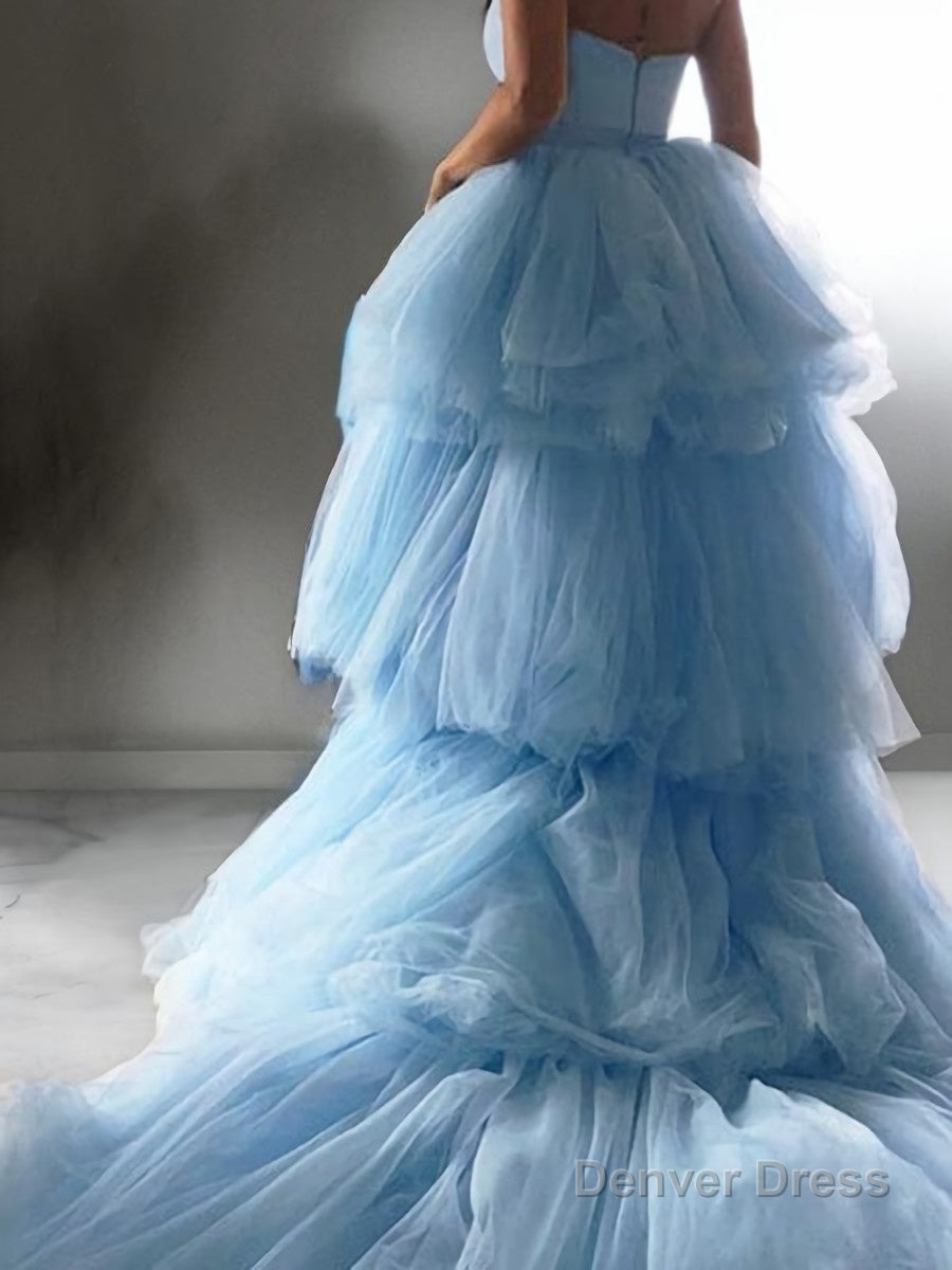 A Line Sweetheart Sweep Train Tulle Prom Dresses Secondary image