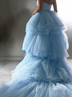 A Line Sweetheart Sweep Train Tulle Prom Dresses