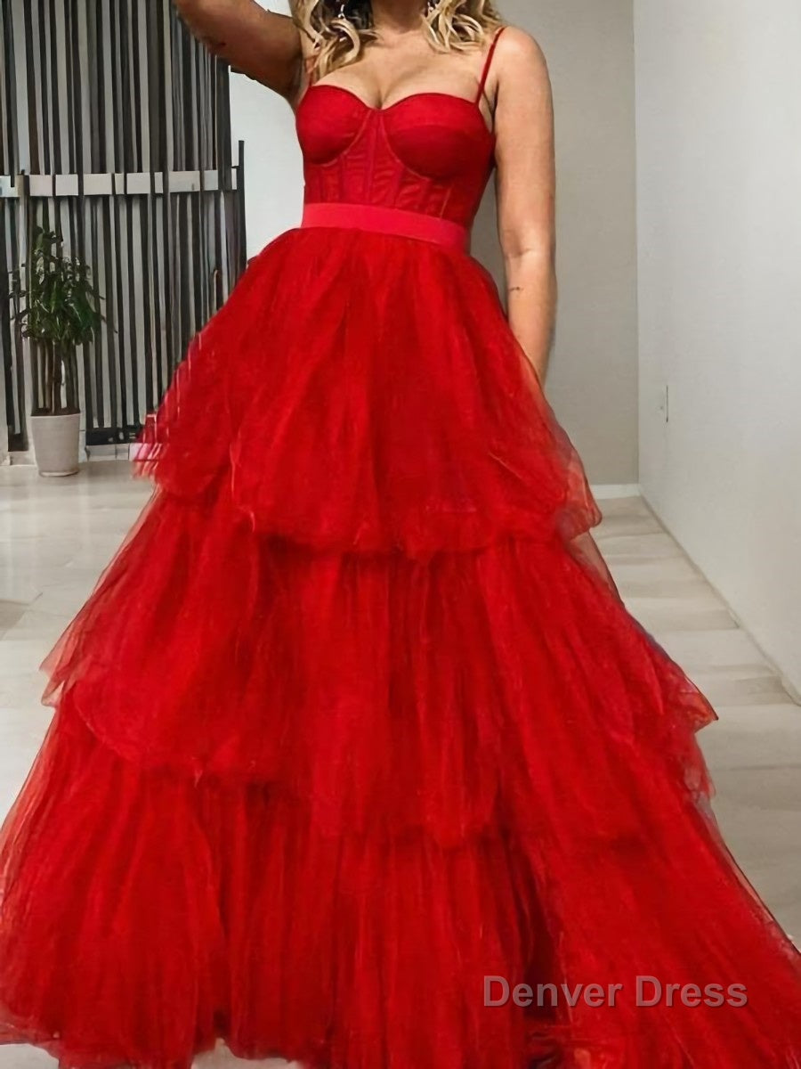 A Line Sweetheart Sweep Train Tulle Prom Dresses Main image