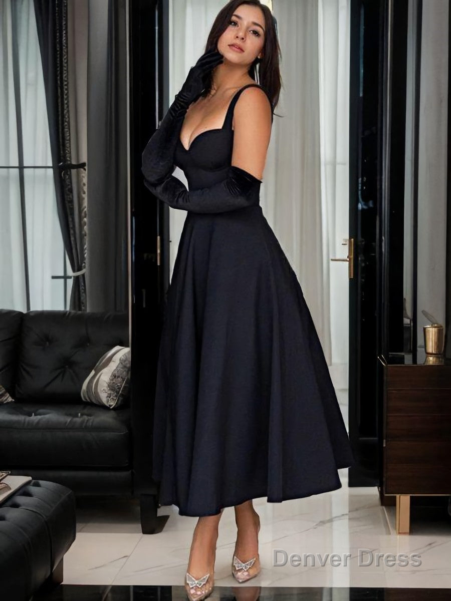 A Line Sweetheart Tea Length Satin Prom Dresses