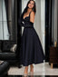A Line Sweetheart Tea Length Satin Prom Dresses