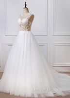 A Line Tulle Appliques Lace Wedding Dresses