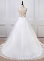 A Line Tulle Appliques Lace Wedding Dresses