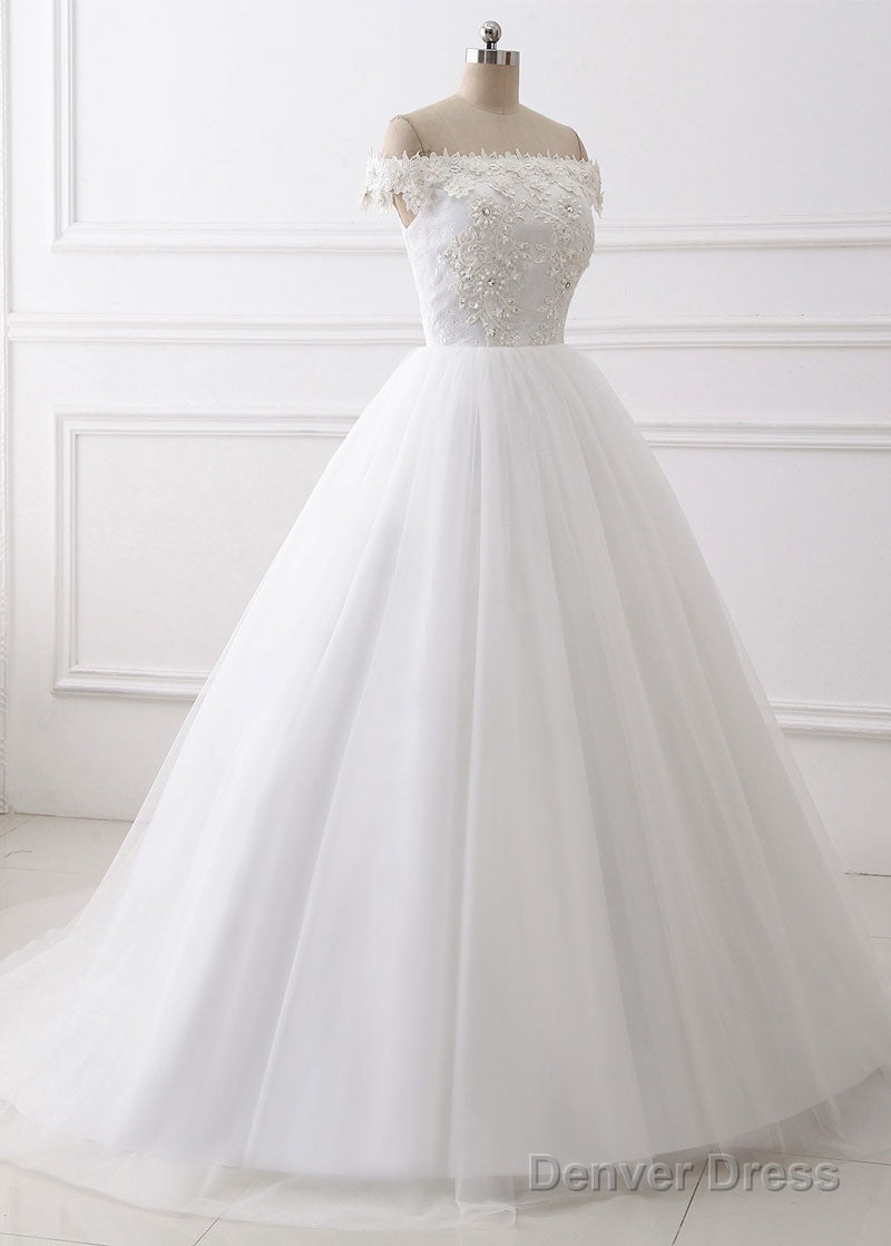 A-Line/Princess Tulle Off-The-Shoulder Appliques Lace Wedding Dresses Secondary image