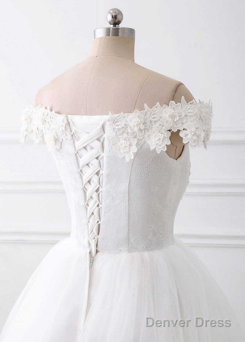 A-Line/Princess Tulle Off-The-Shoulder Appliques Lace Wedding Dresses