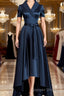 A Line V Neck Asymmetrical Satin Mother of the Bride Dresses With Belt Sash