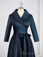 A Line V Neck Asymmetrical Satin Mother of the Bride Dresses With Belt Sash