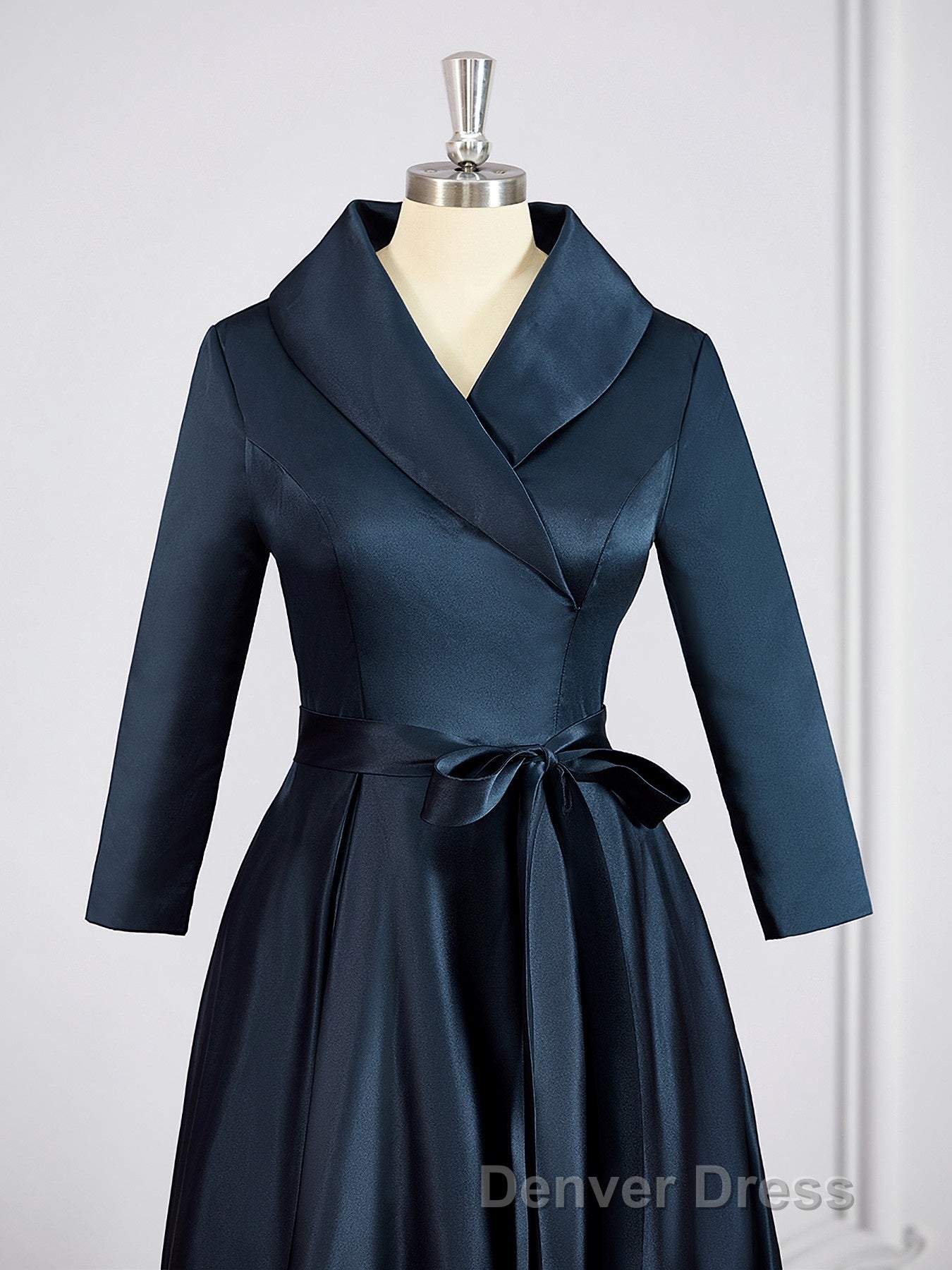 A Line V Neck Asymmetrical Satin Mother of the Bride Dresses With Belt Sash