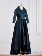 A Line V Neck Asymmetrical Satin Mother of the Bride Dresses With Belt Sash