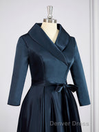 A Line V Neck Asymmetrical Satin Mother of the Bride Dresses With Belt Sash