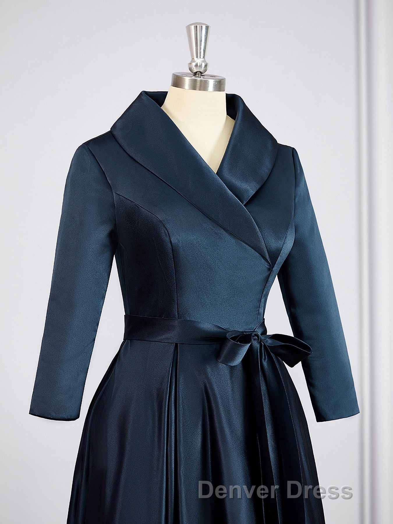A Line V Neck Asymmetrical Satin Mother of the Bride Dresses With Belt Sash