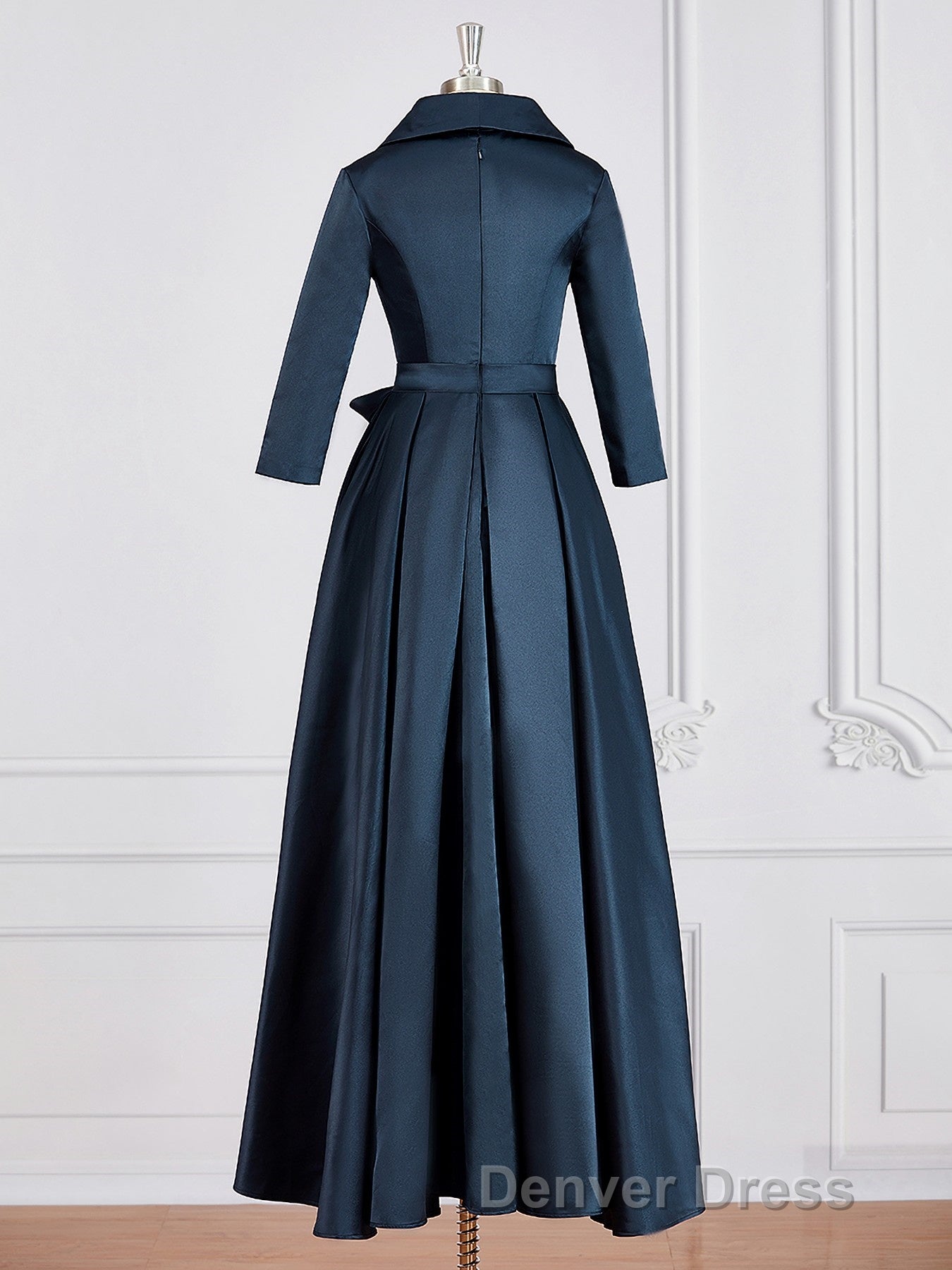 A Line V Neck Asymmetrical Satin Mother of the Bride Dresses With Belt Sash
