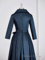 A Line V Neck Asymmetrical Satin Mother of the Bride Dresses With Belt Sash