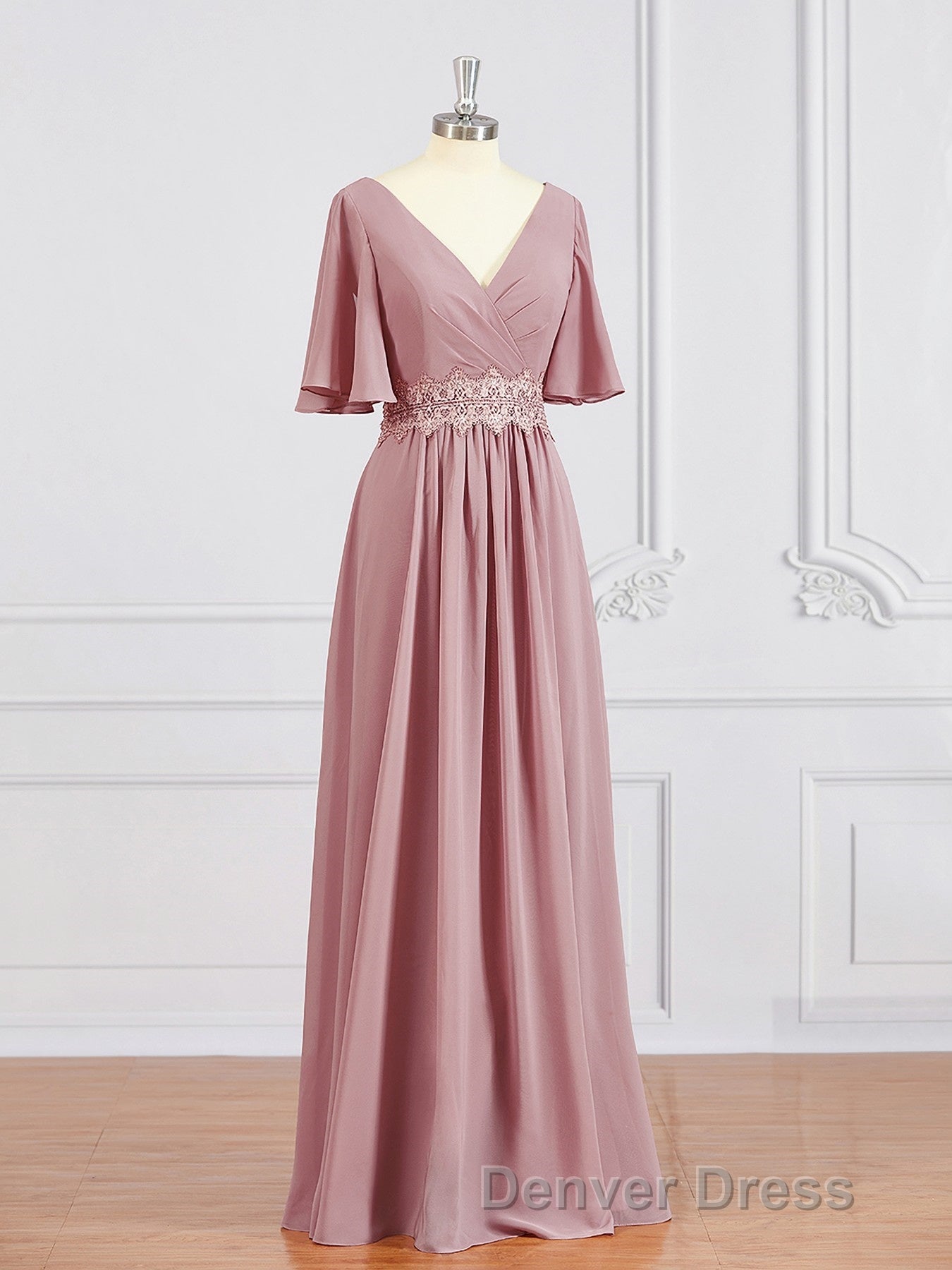 A Line V Neck Chiffon Floor Length Mother of the Bride Dresses