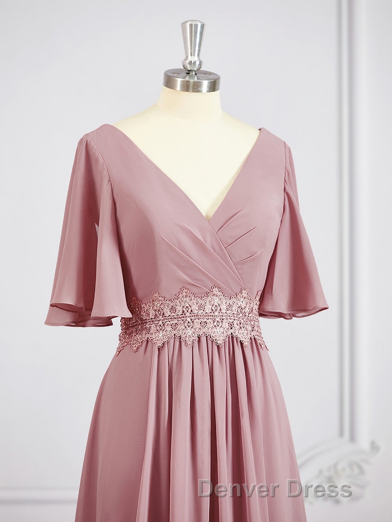 A Line V Neck Chiffon Floor Length Mother of the Bride Dresses