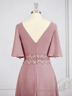 A-Line/Princess V-neck Chiffon Floor-Length Mother of the Bride Dresses