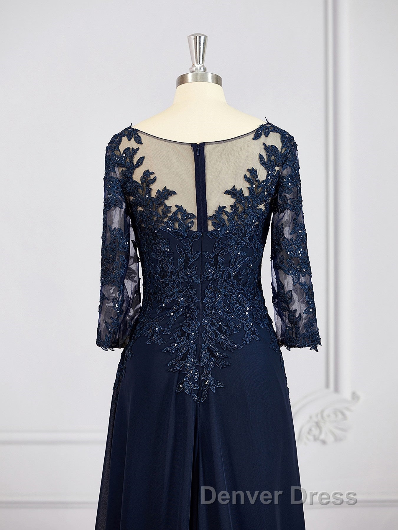 A Line V Neck Chiffon Floor Length Mother of the Bride Dresses With Appliques Lace