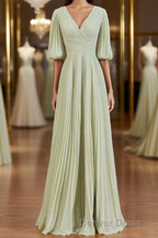 A Line V Neck Floor Length Chiffon Mother of the Bride Dresses
