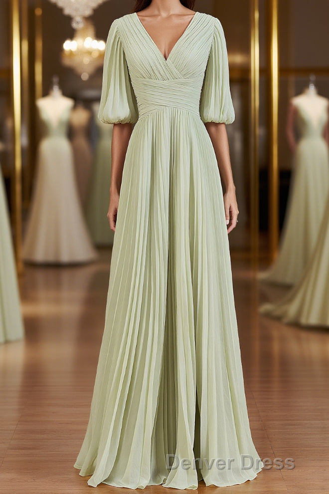 A Line V Neck Floor Length Chiffon Mother of the Bride Dresses