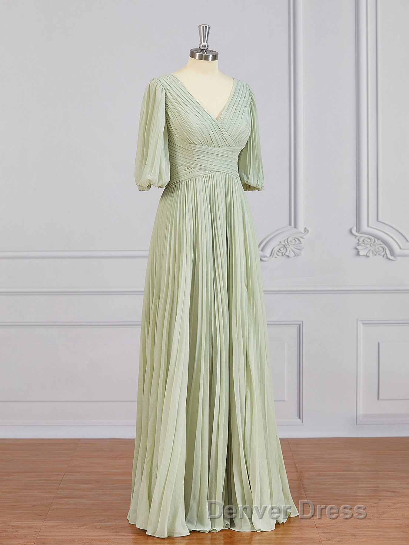 A Line V Neck Floor Length Chiffon Mother of the Bride Dresses