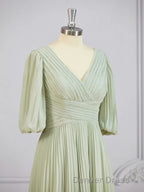 A Line V Neck Floor Length Chiffon Mother of the Bride Dresses