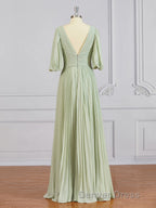 A Line V Neck Floor Length Chiffon Mother of the Bride Dresses