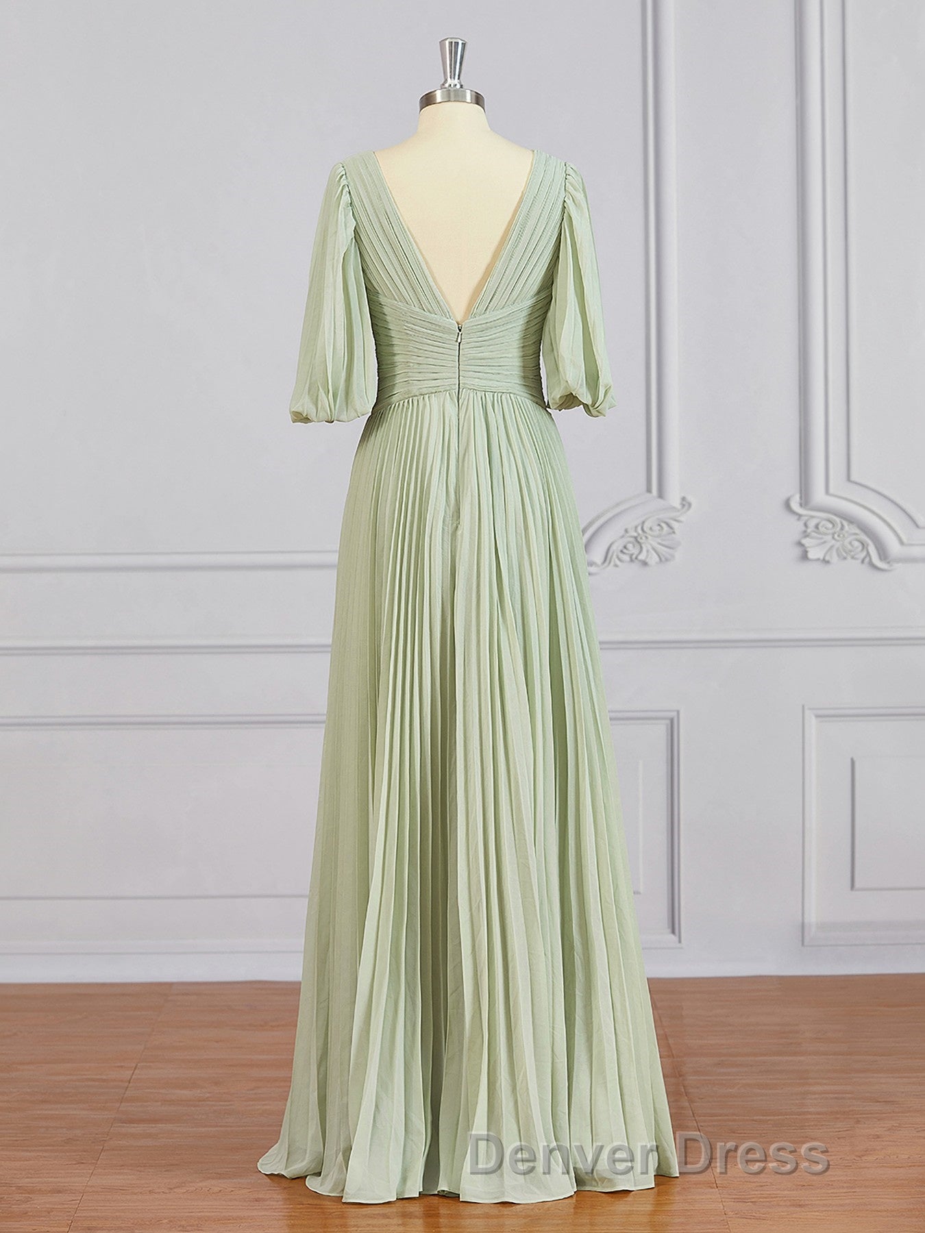 A Line V Neck Floor Length Chiffon Mother of the Bride Dresses