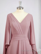 A Line V Neck Floor Length Chiffon Mother of the Bride Dresses