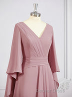A Line V Neck Floor Length Chiffon Mother of the Bride Dresses
