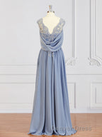 A-Line/Princess V-neck Floor-Length Chiffon Mother of the Bride Dresses With Appliques Lace