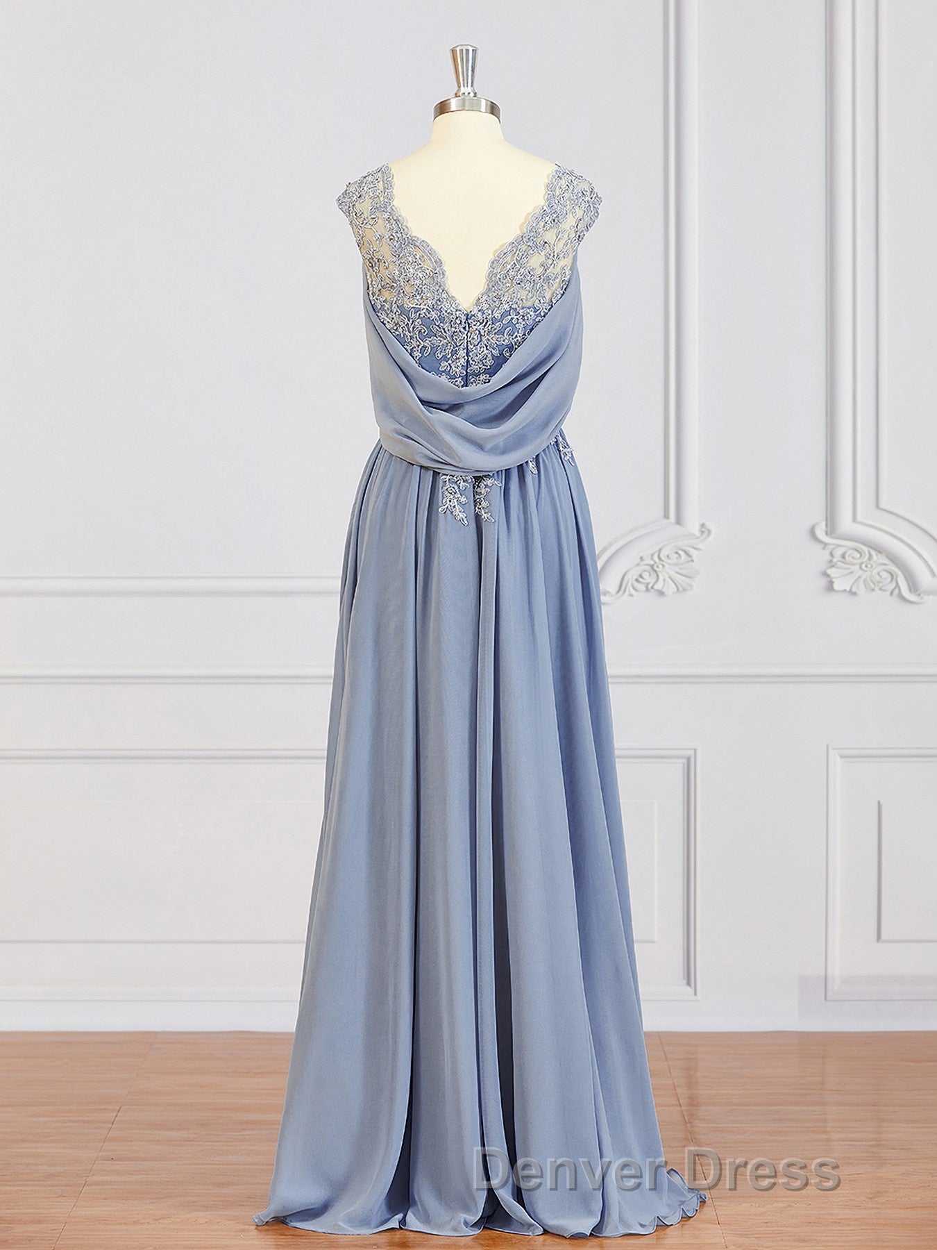 A-Line/Princess V-neck Floor-Length Chiffon Mother of the Bride Dresses With Appliques Lace