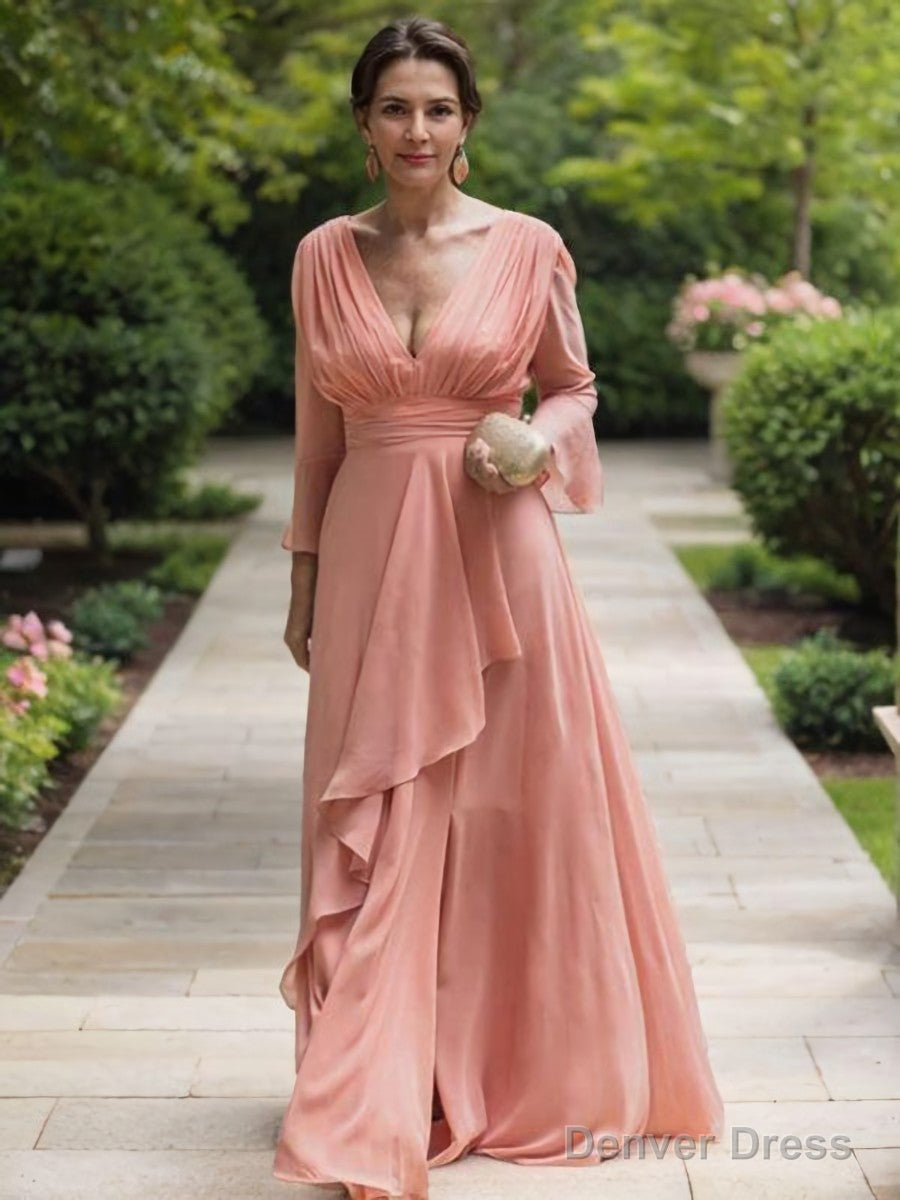 A-Line/Princess V-neck Floor-Length Chiffon Mother of the Bride Dresses With Ruffles Main image