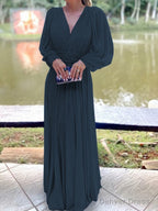 A Line V Neck Floor Length Chiffon Mother of the Bride Dresses With Ruffles