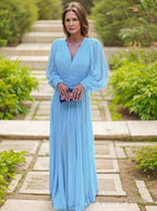 A Line V Neck Floor Length Chiffon Mother of the Bride Dresses With Ruffles