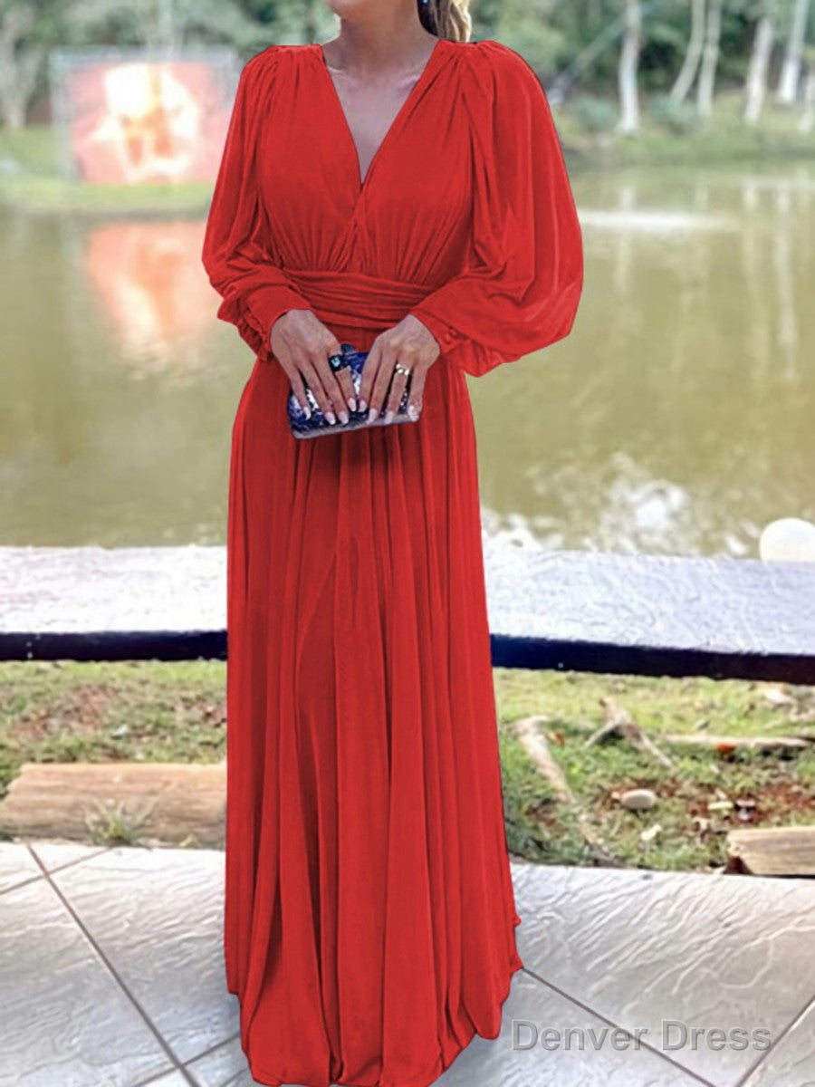 A Line V Neck Floor Length Chiffon Mother of the Bride Dresses With Ruffles