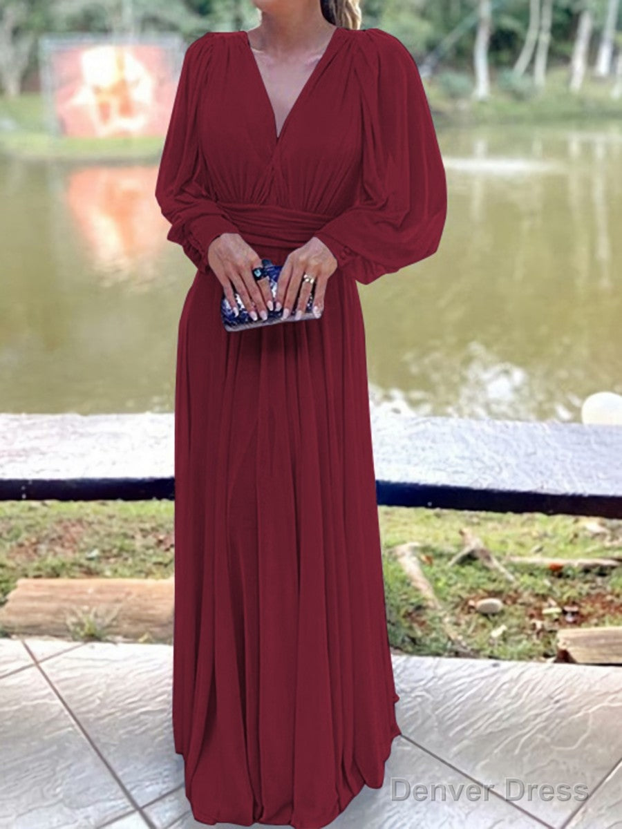 A Line V Neck Floor Length Chiffon Mother of the Bride Dresses With Ruffles