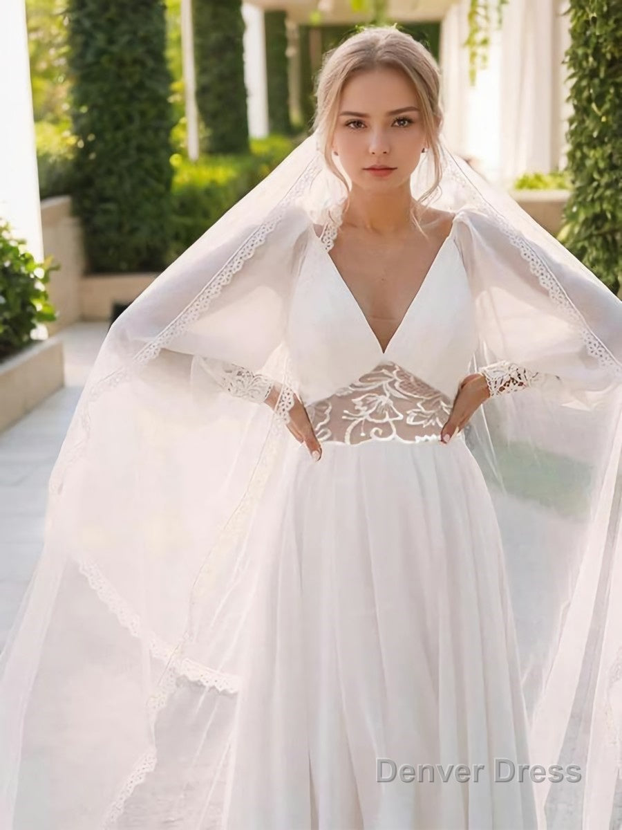 A Line V Neck Floor Length Chiffon Wedding Dresses Secondary image