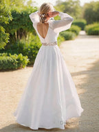 A Line V Neck Floor Length Chiffon Wedding Dresses