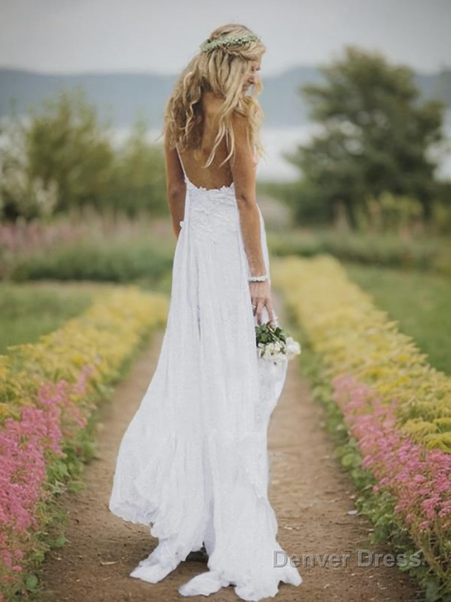 A Line V Neck Floor Length Chiffon Wedding Dresses With Leg Slit Secondary image