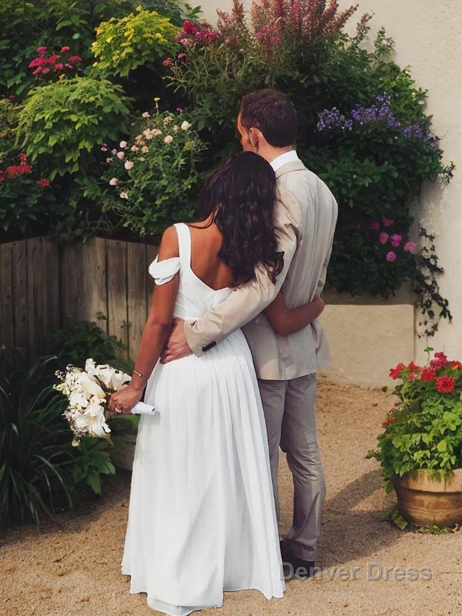 A Line V Neck Floor Length Chiffon Wedding Dresses With Ruffles Secondary image