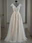 A Line V Neck Floor Length Lace Wedding Dresses With Appliques Lace