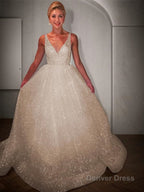 A Line V Neck Floor Length Prom Dresses