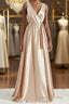 A Line V Neck Floor Length Silk like Satin Bridesmaid Dresses with Belt Sash