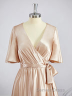 A-Line/Princess V-neck Floor-Length Silk like Satin Bridesmaid Dresses with Belt/Sash