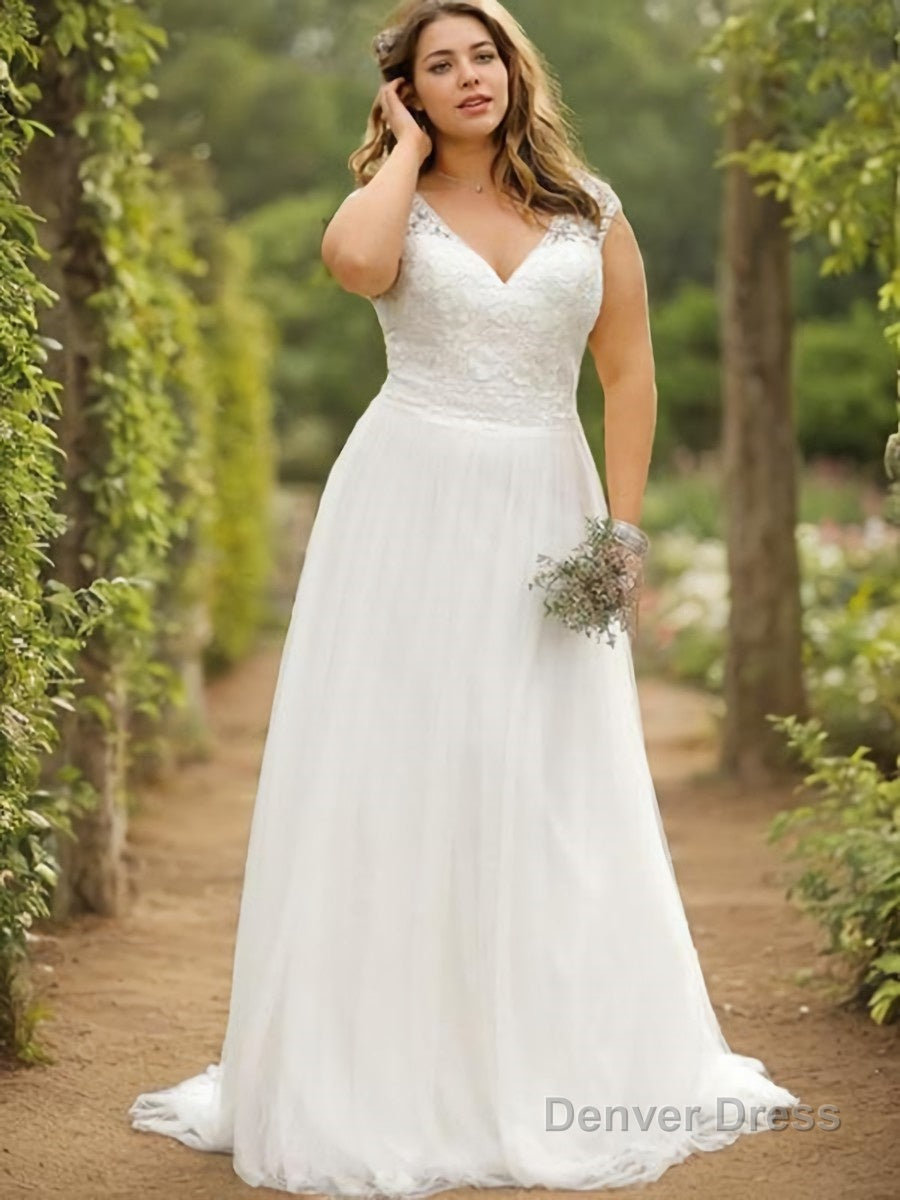A-Line/Princess V-neck Floor-Length Tulle Wedding Dresses Main image