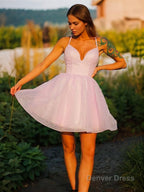 A Line V Neck Short Mini Lace Homecoming Dresses