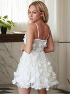 A Line V Neck Short Mini Lace Homecoming Dresses With Appliques Lace