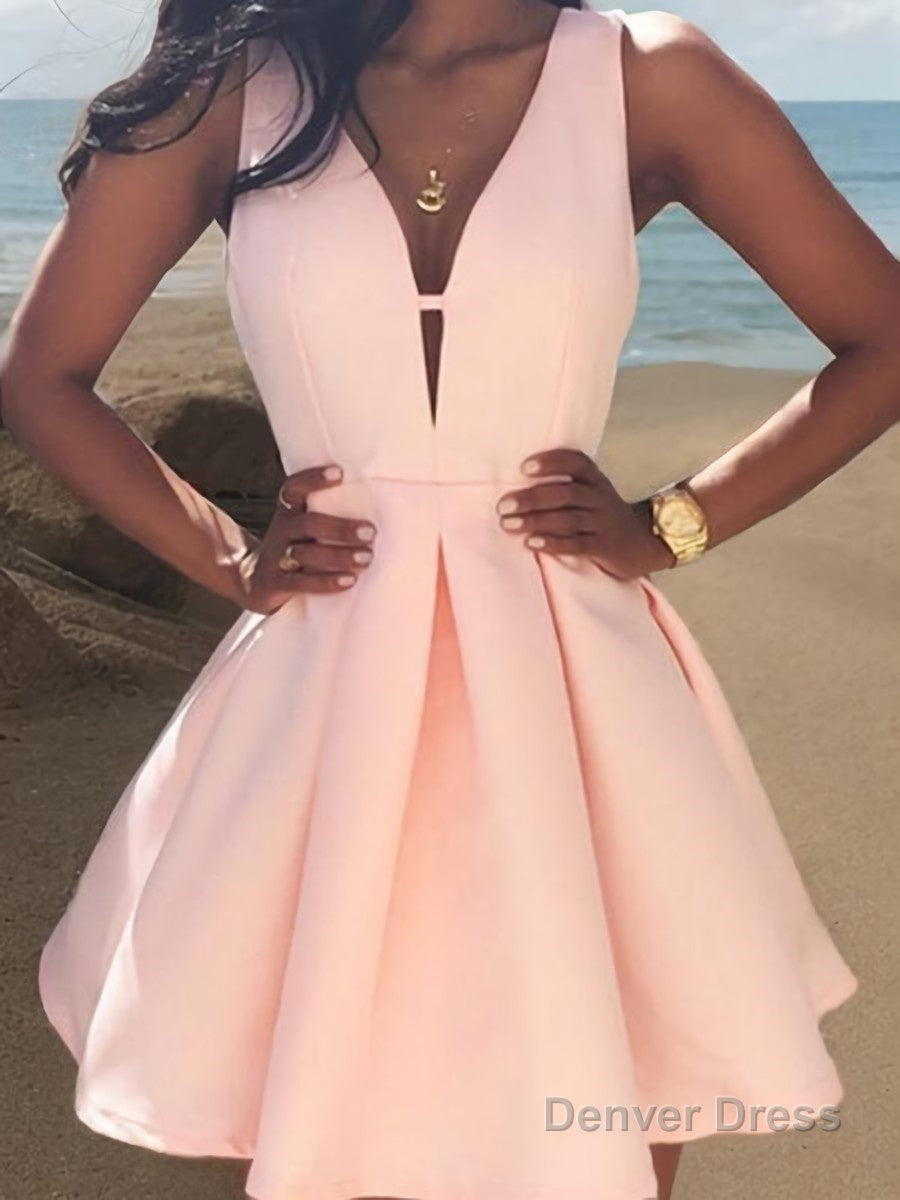 A Line V Neck Short Mini Satin Homecoming Dresses