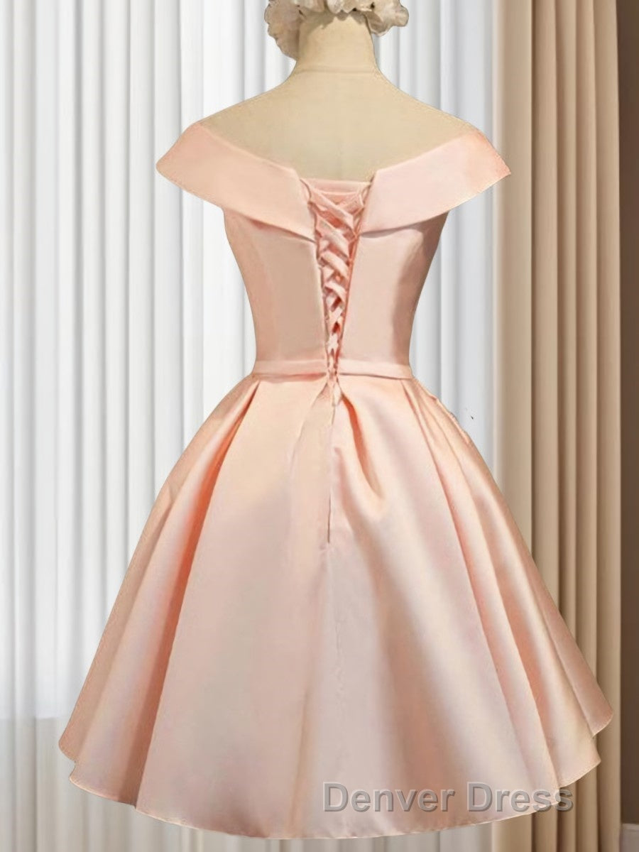 A Line V Neck Short Mini Satin Homecoming Dresses With Bow Secondary image