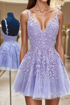 A Line V Neck Short Mini Tulle Homecoming Dresses